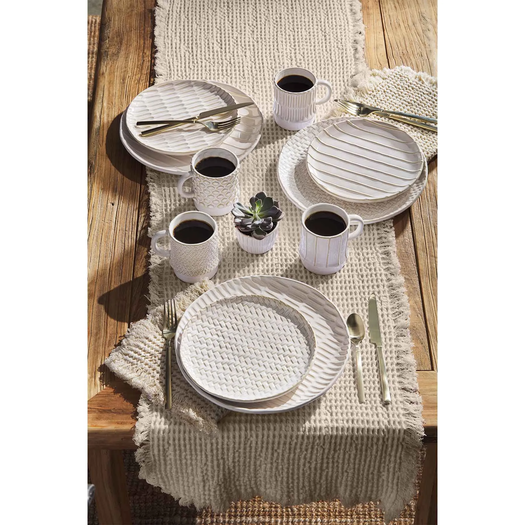 Mud Pie White Stoneware Mugs - Set of 2 - Stipes