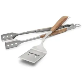 Outset Jackson Acacia Wood Grill Spatula & Locking Tongs Set