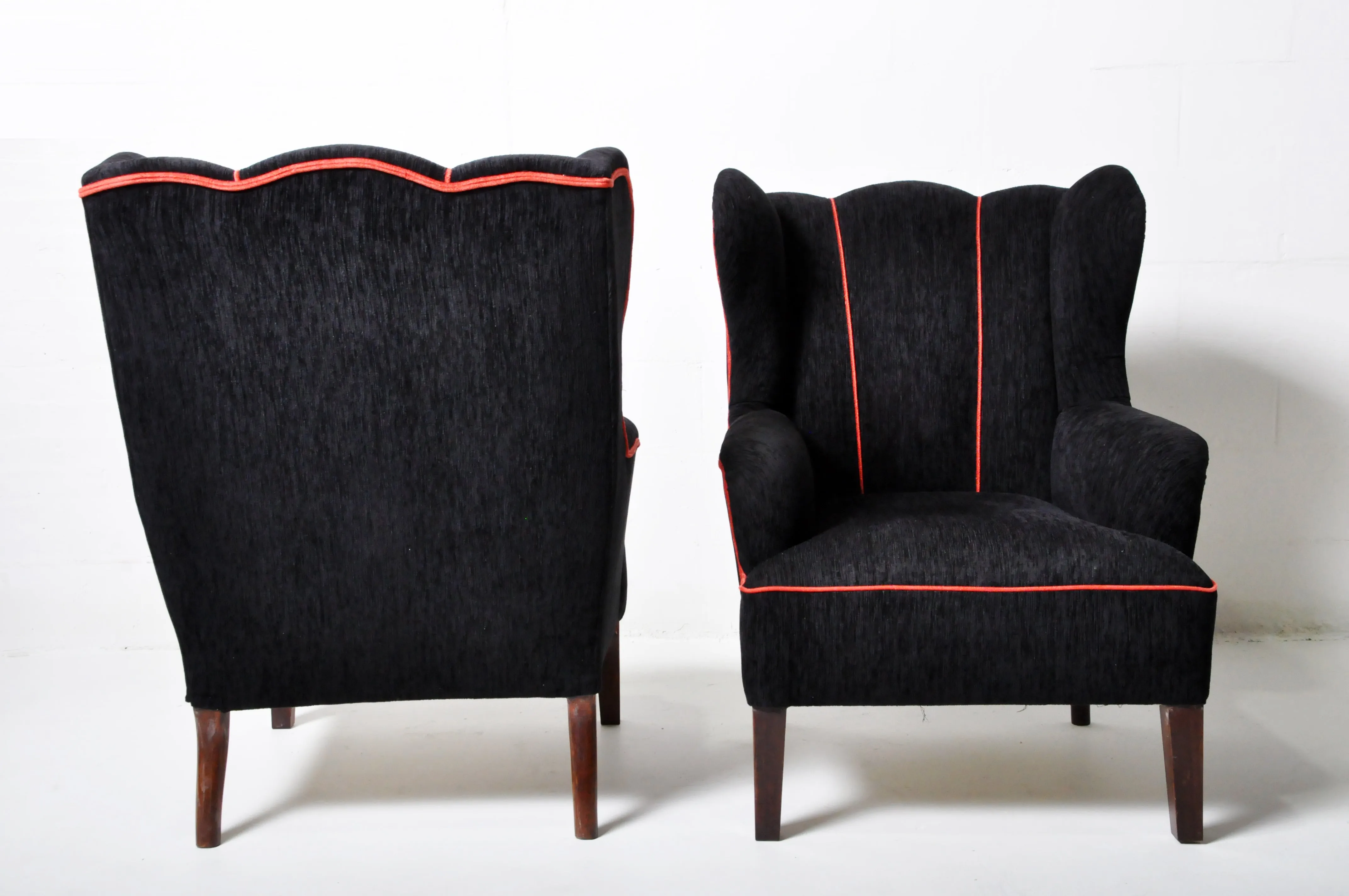 Pair of Wingback Chairs With Grey Upholstery