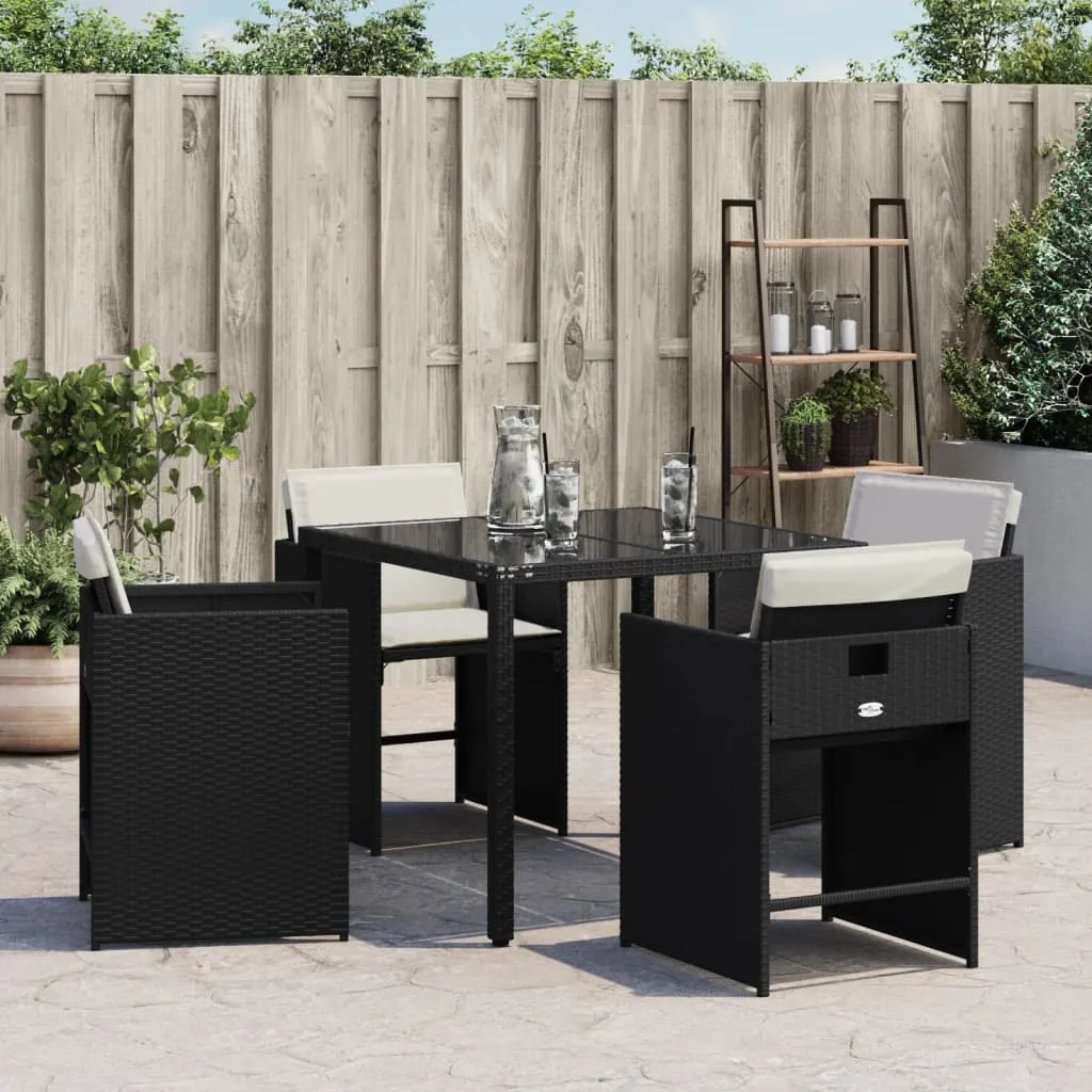Patio Chairs with Cushions 4 pcs Black Poly Rattan