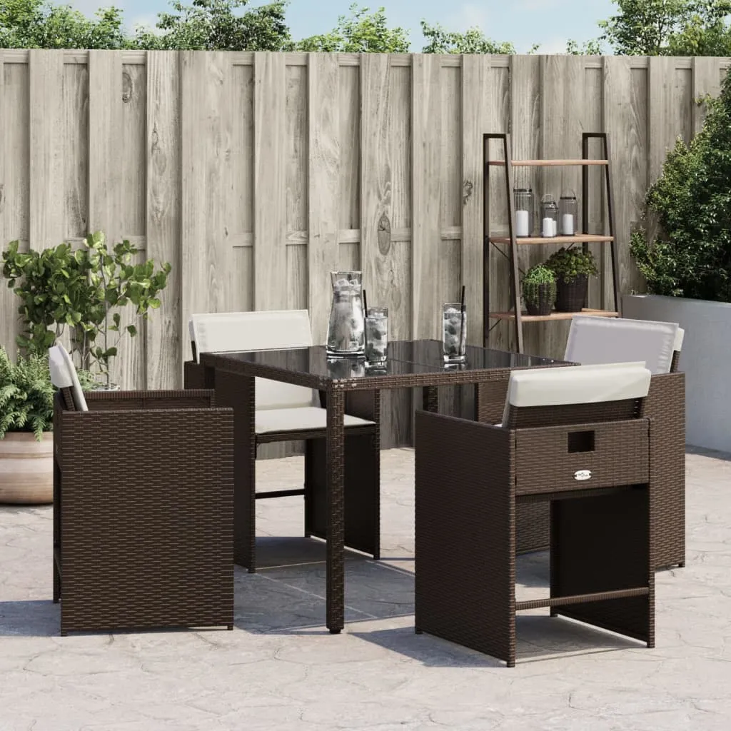 Patio Chairs with Cushions 4 pcs Brown Poly Rattan