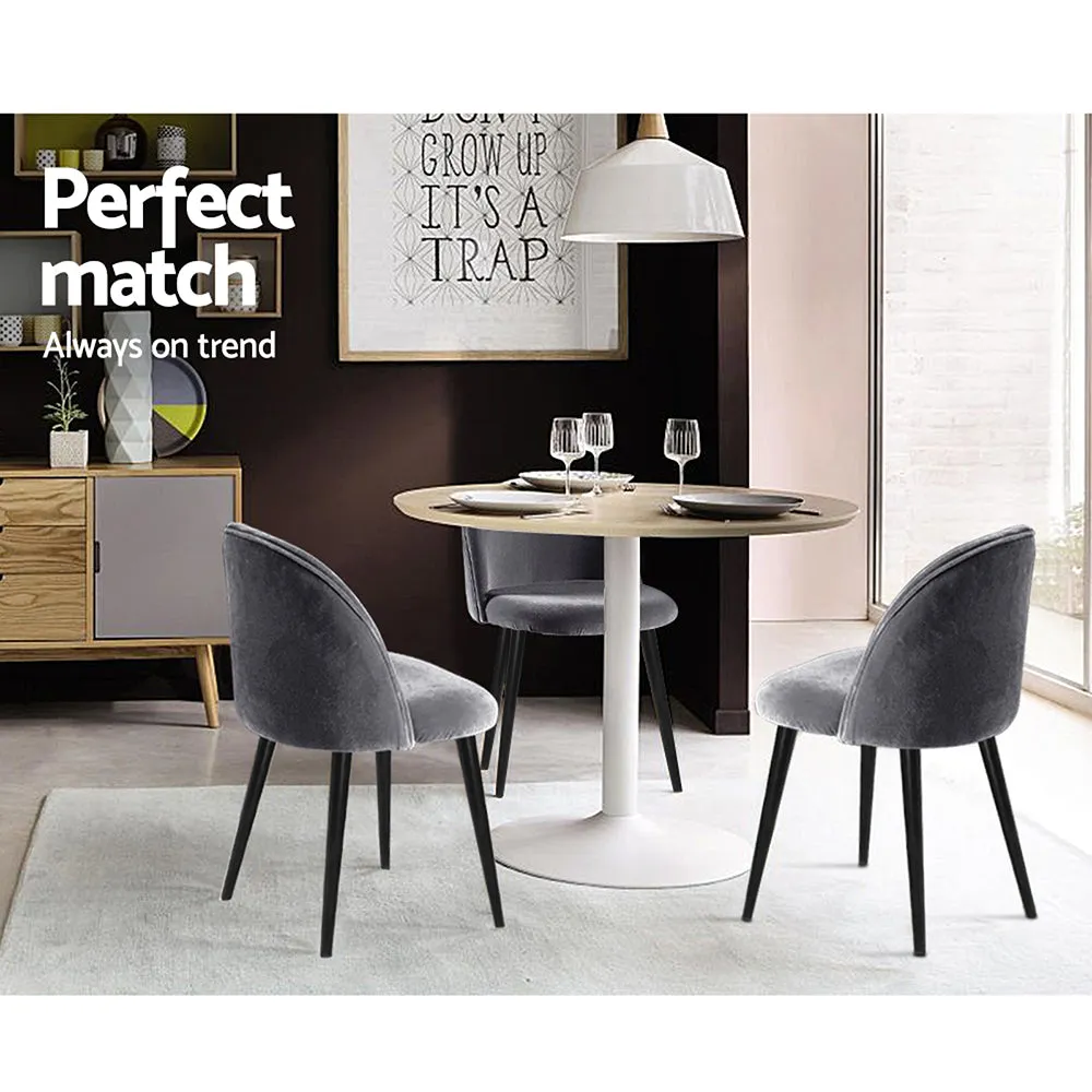 Perry Set of 2 Dining Chairs Velvet Solid Curved - Dark Grey