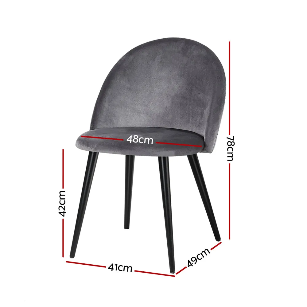 Perry Set of 2 Dining Chairs Velvet Solid Curved - Dark Grey