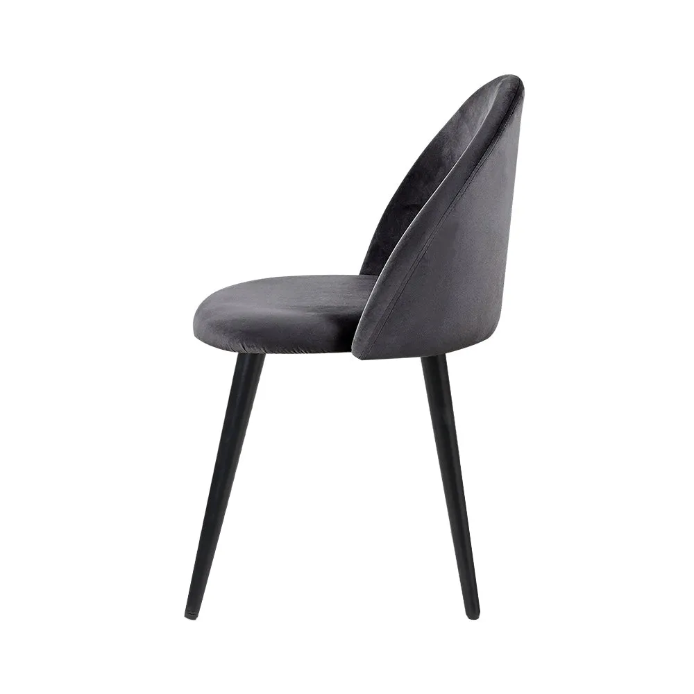 Perry Set of 2 Dining Chairs Velvet Solid Curved - Dark Grey