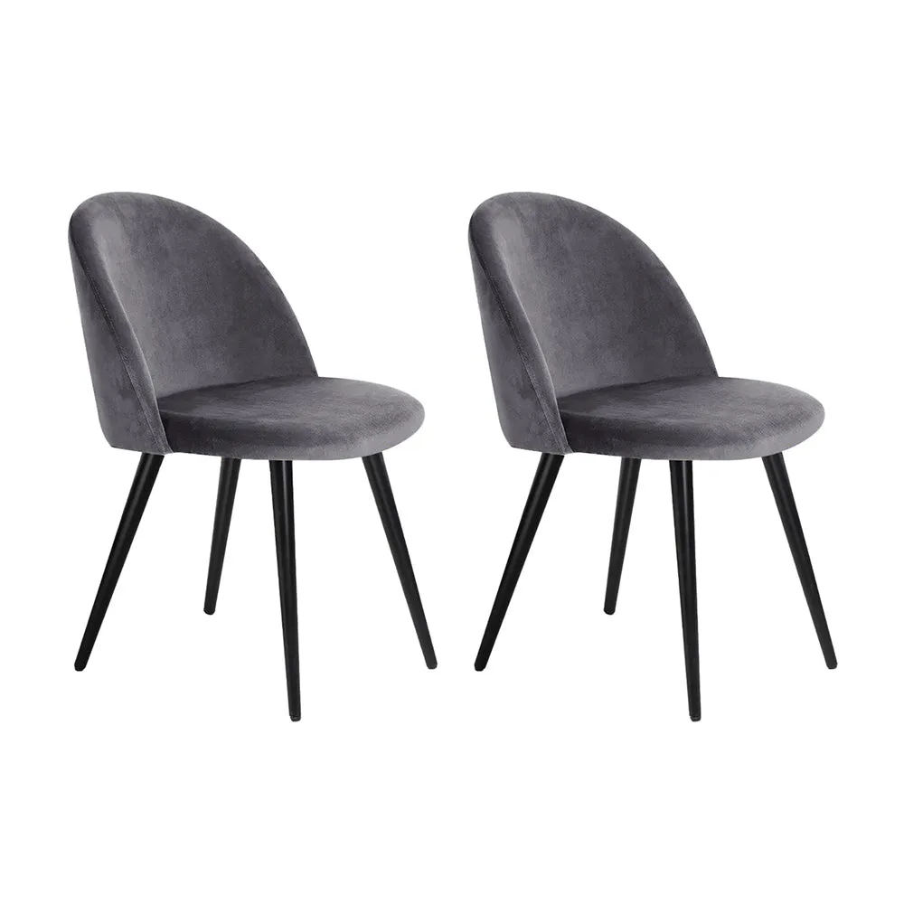 Perry Set of 2 Dining Chairs Velvet Solid Curved - Dark Grey