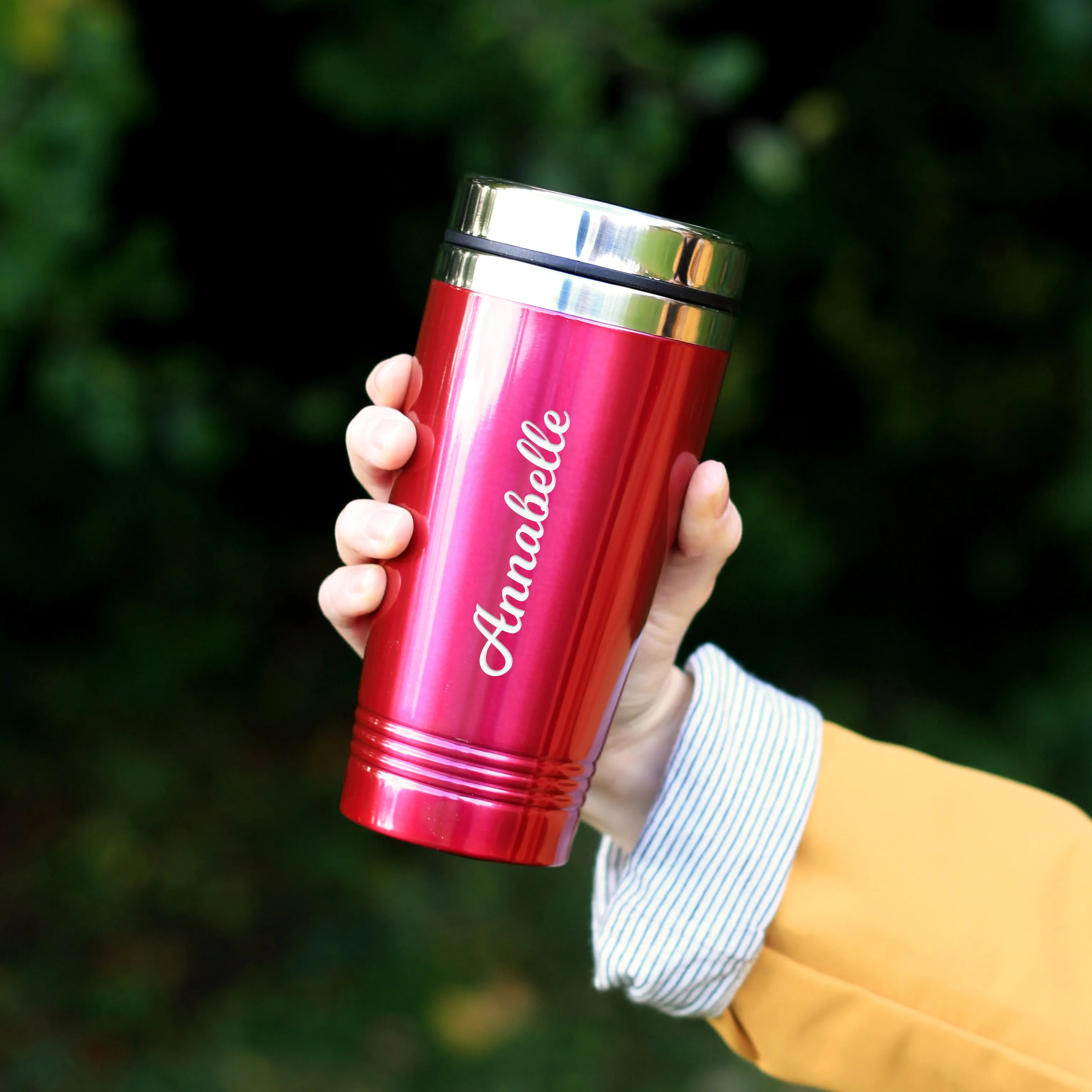 Personalised Stainless Steel Insulated Travel Flask Mug