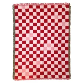 Pink and Red Checker Woven Blanket