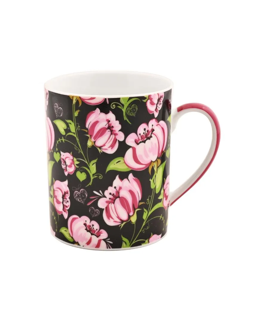 Pink Floral Porcelain Coffee Mugs | Set of 2