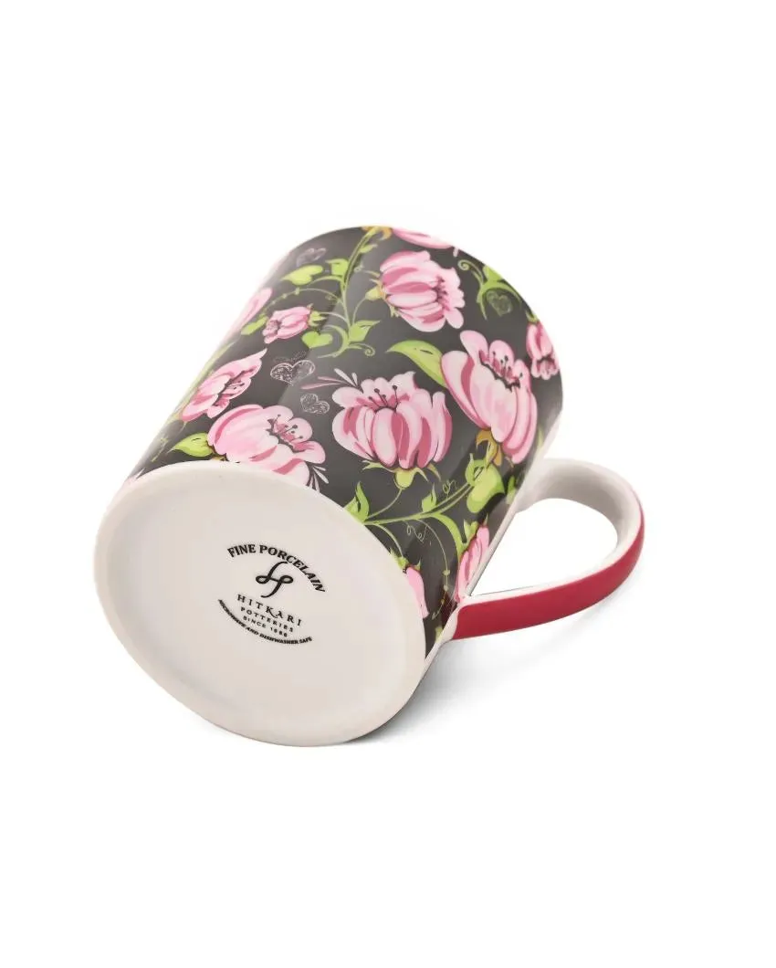 Pink Floral Porcelain Coffee Mugs | Set of 2