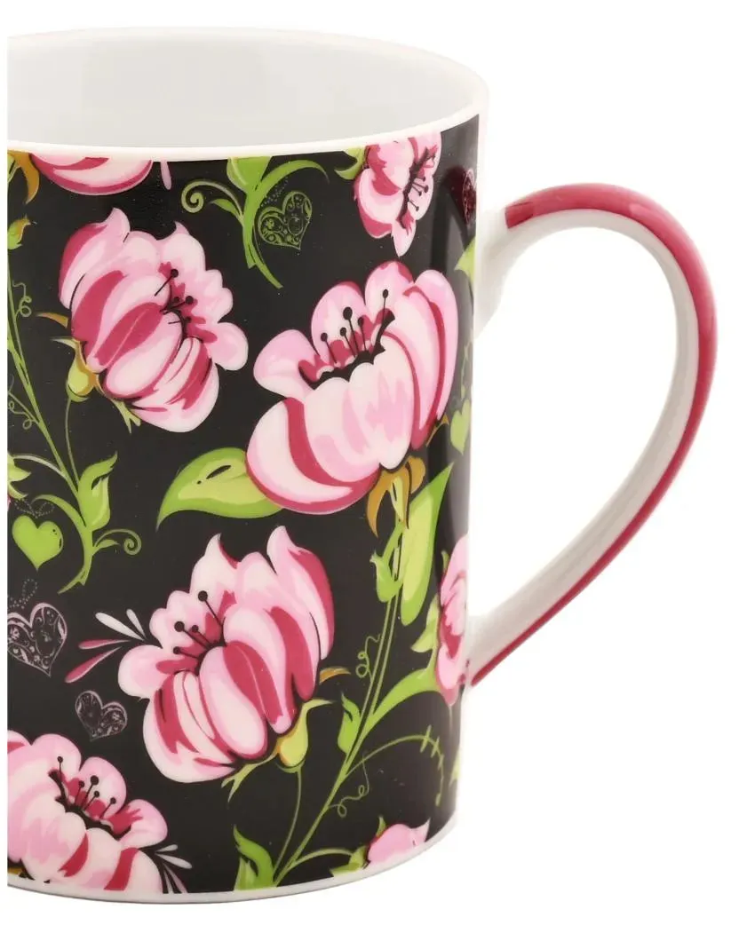 Pink Floral Porcelain Coffee Mugs | Set of 2