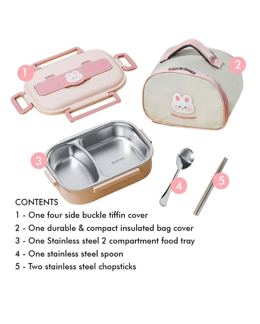 Pink Rabbit Kids Lunch Tiffin Box with Insulated Cover
