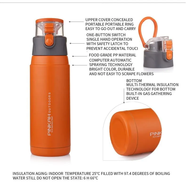 PINKAH 650ML Thermo Mug Stainless Steel Vacuum Flasks Sport Style Insulated Outdoor Water Bottle Thermos