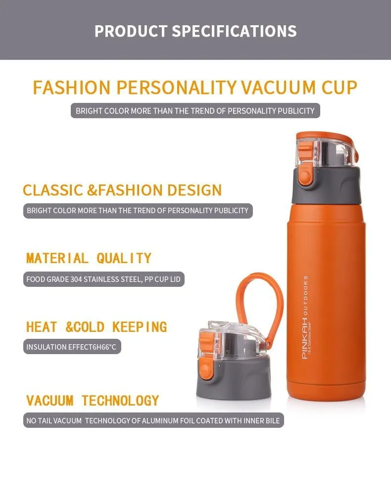 PINKAH 650ML Thermo Mug Stainless Steel Vacuum Flasks Sport Style Insulated Outdoor Water Bottle Thermos