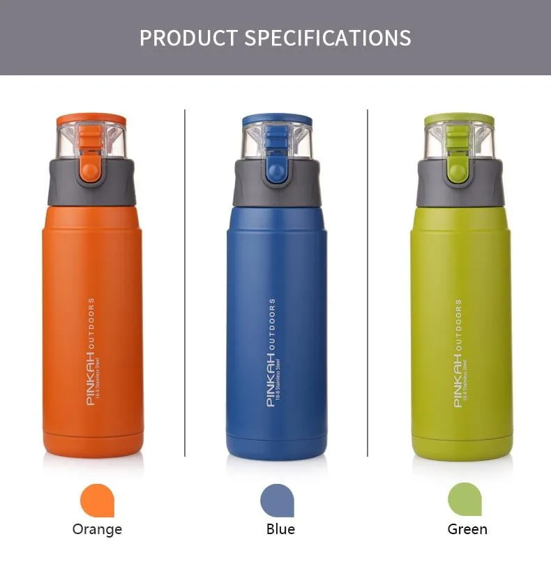 PINKAH 650ML Thermo Mug Stainless Steel Vacuum Flasks Sport Style Insulated Outdoor Water Bottle Thermos