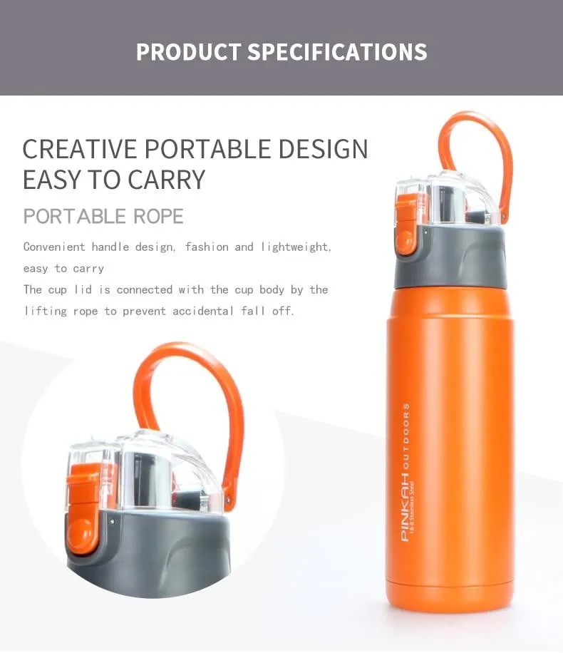 PINKAH 650ML Thermo Mug Stainless Steel Vacuum Flasks Sport Style Insulated Outdoor Water Bottle Thermos
