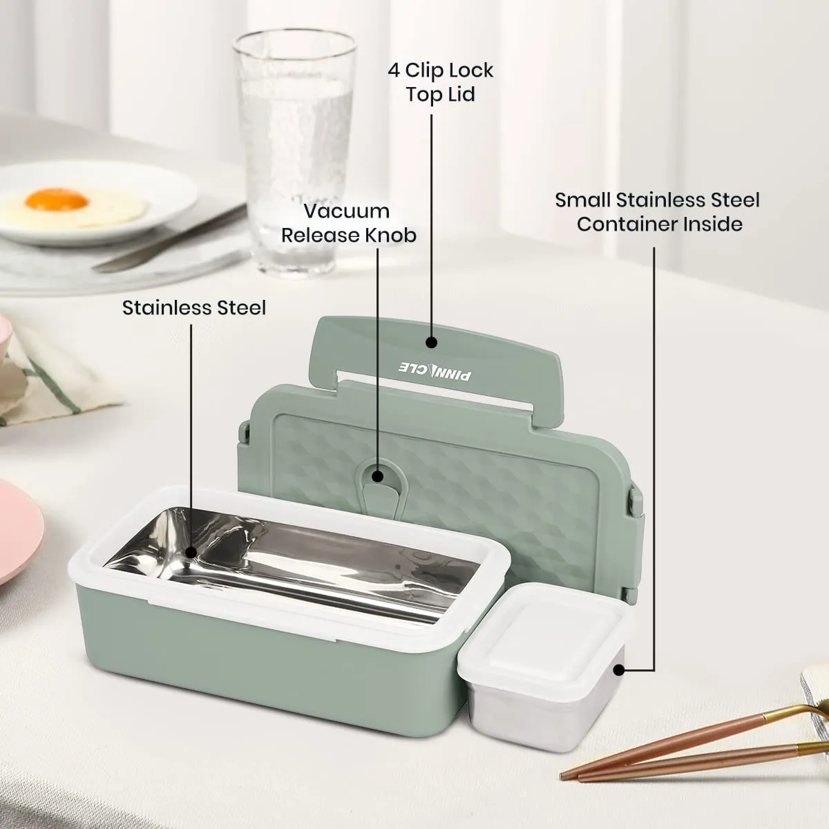 Pinnacle Prata Stainless Steel Insulated Lunch Box (750ml) | Lunch Box for Kids & Office Women | Leak Proof Lunch Box | Tiffin Box | Lunch Boxes for Office Men | Keeps Warm for 4hrs | Blue (Green)