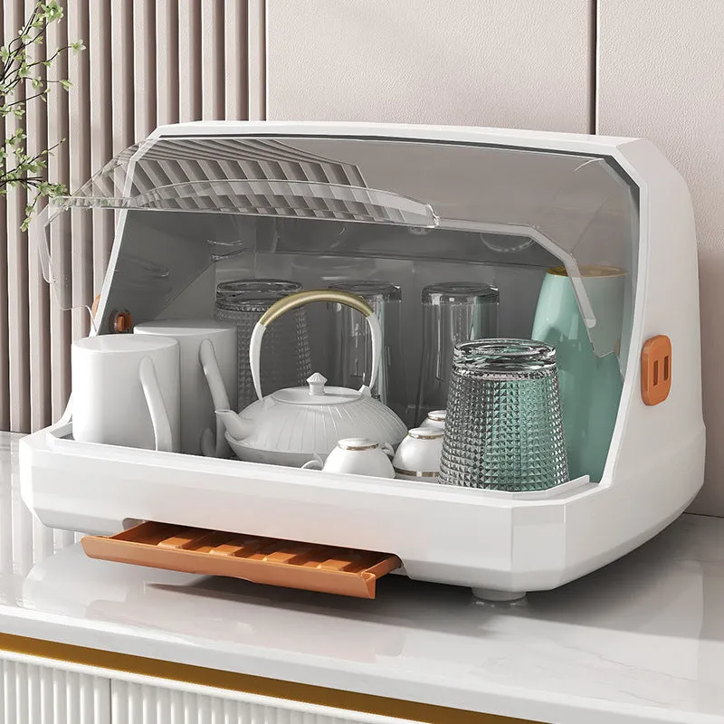 Plastic Dustproof Cup Storage Box With Draining Tray