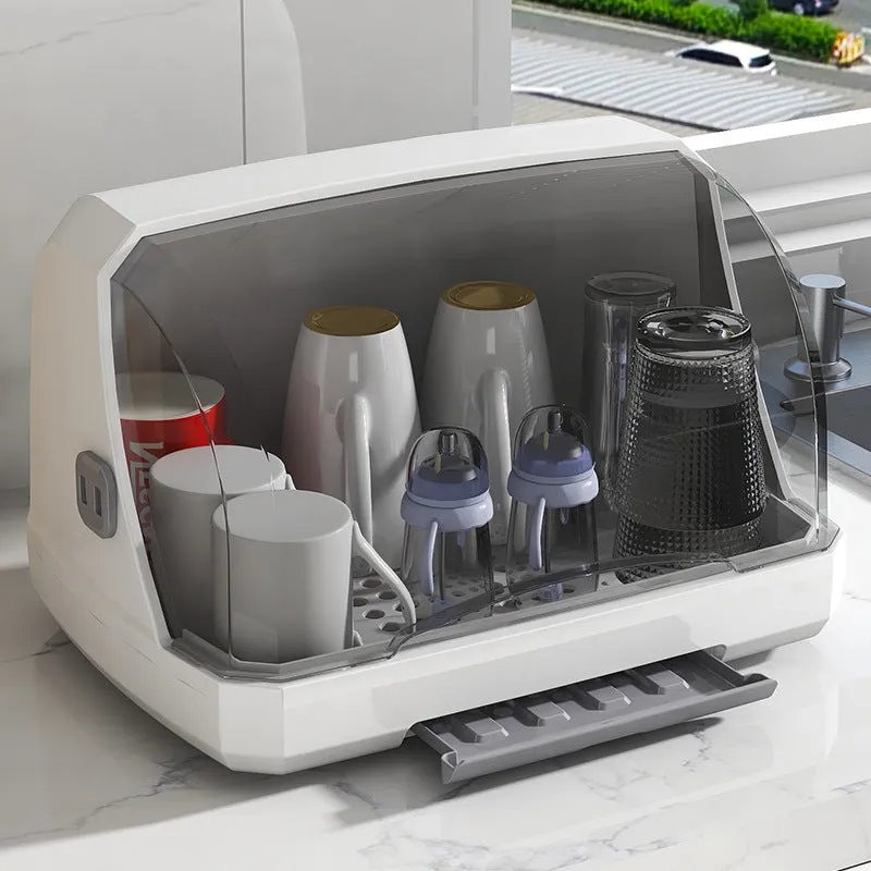 Plastic Dustproof Cup Storage Box With Draining Tray