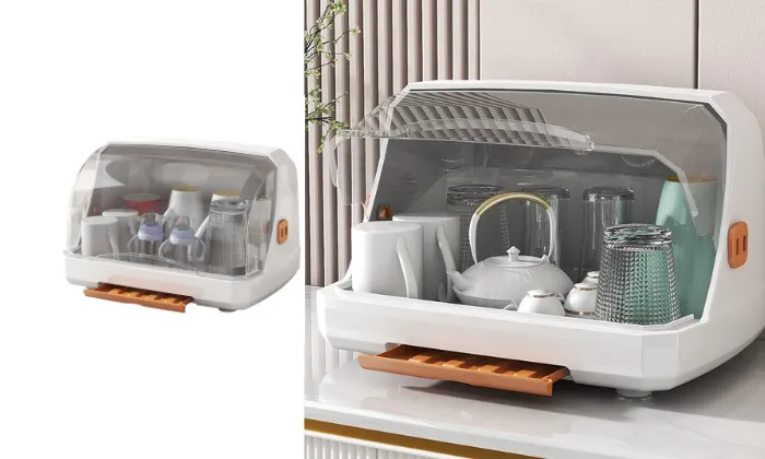 Plastic Dustproof Cup Storage Box With Draining Tray