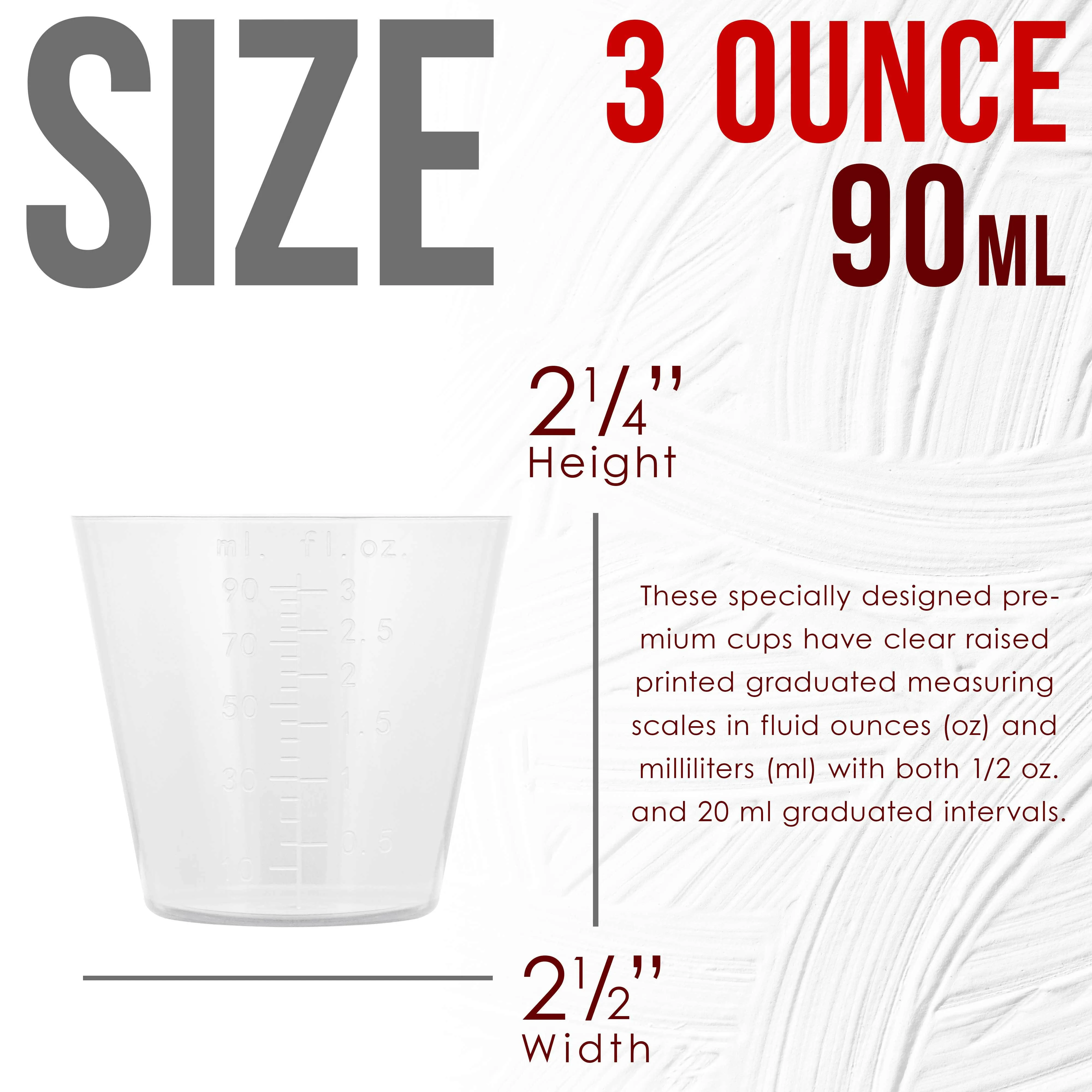 Pouring Masters 3 Ounce (90ml) Graduated Plastic Measuring Cups (50 Clear Cups & 25 Mixing Sticks) - OZ, ML Measurements, Acrylic Paint, Resin, Epoxy
