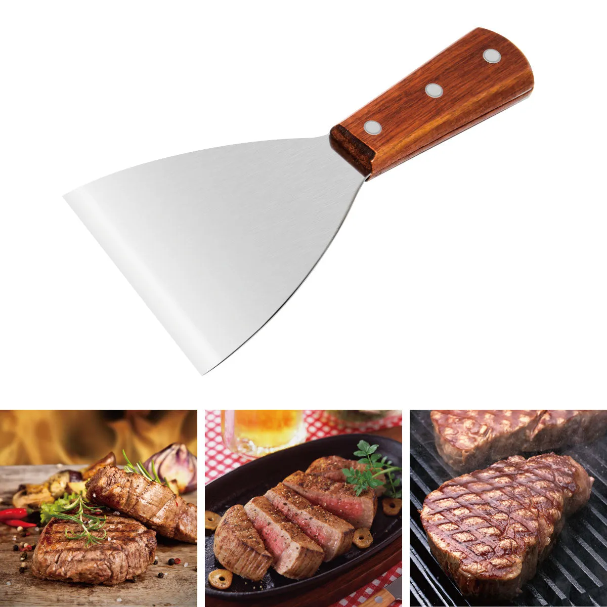 Professional Grill Scraper Stainless Steel Blade 4'' with Wood Handle