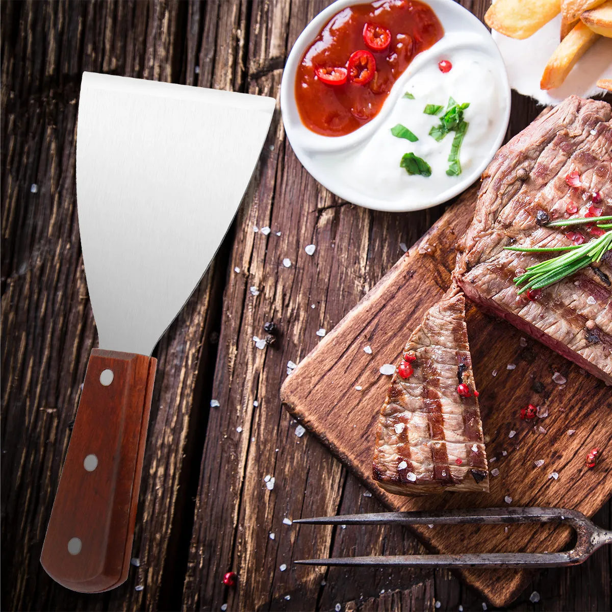Professional Grill Scraper Stainless Steel Blade 4'' with Wood Handle
