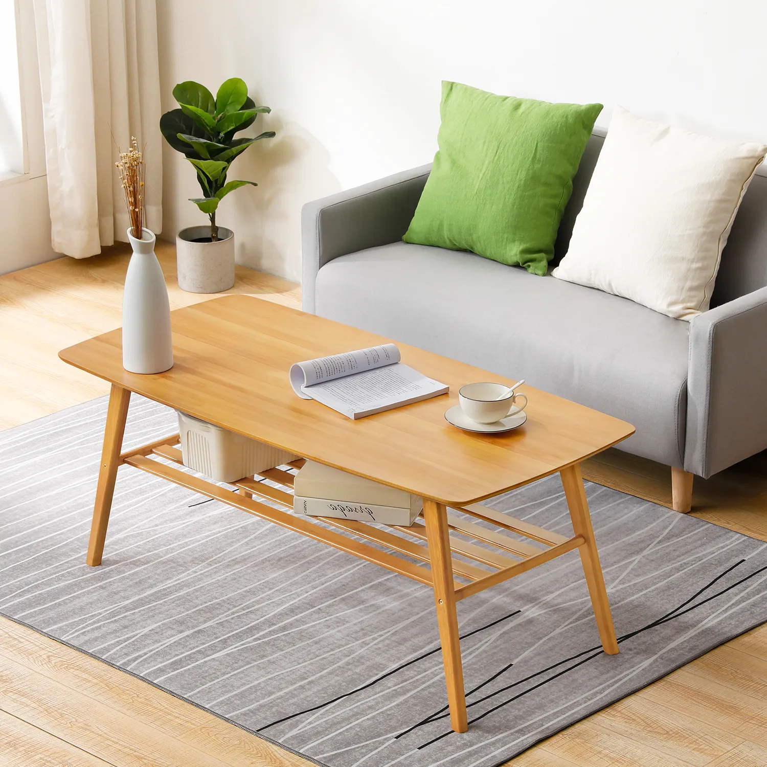 Rectangular Dual Tier Coffee Table - 2 Tiers 39.3", Natural