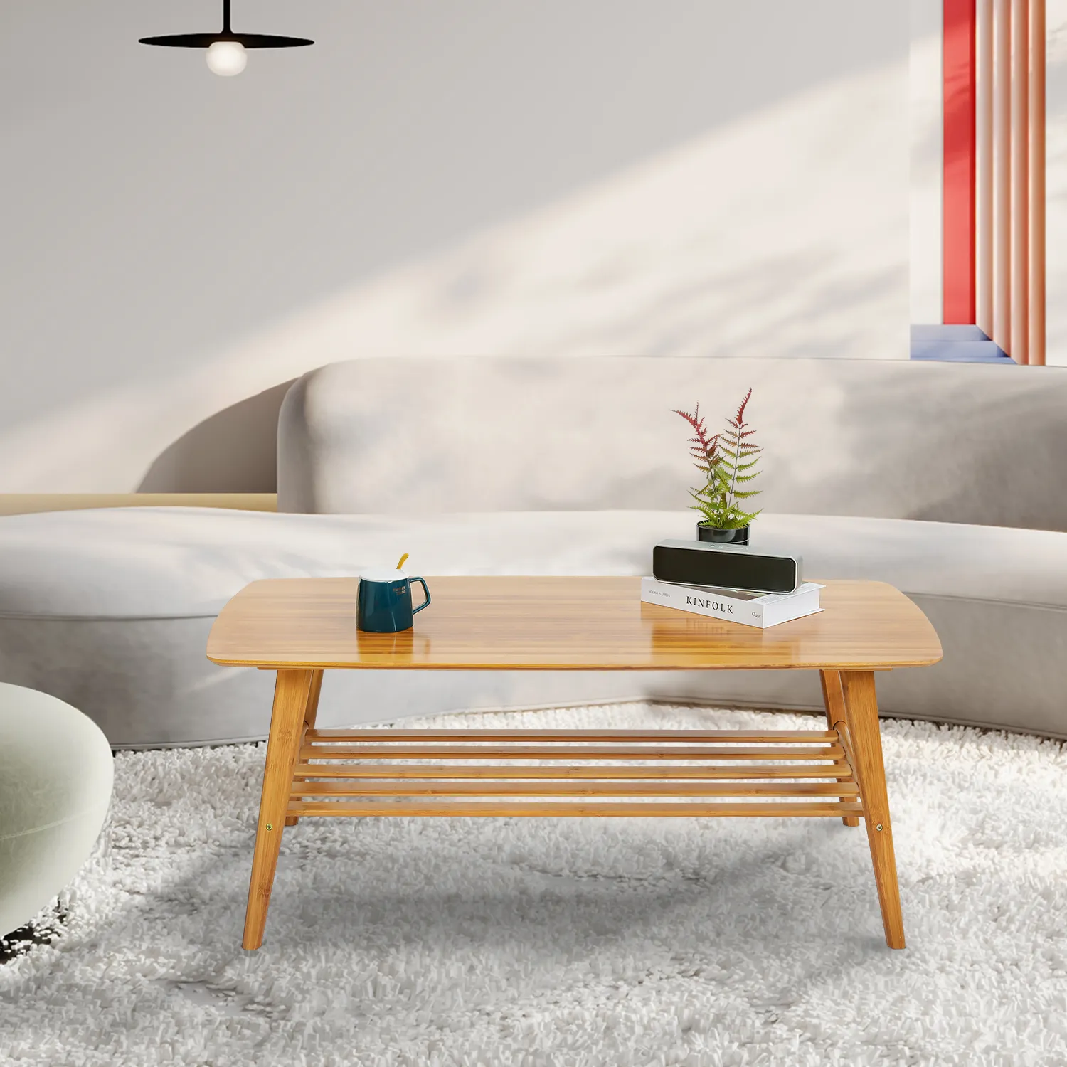 Rectangular Dual Tier Coffee Table - 2 Tiers 39.3", Natural