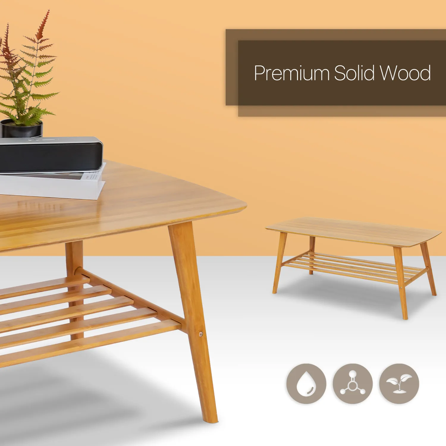 Rectangular Dual Tier Coffee Table - 2 Tiers 39.3", Natural