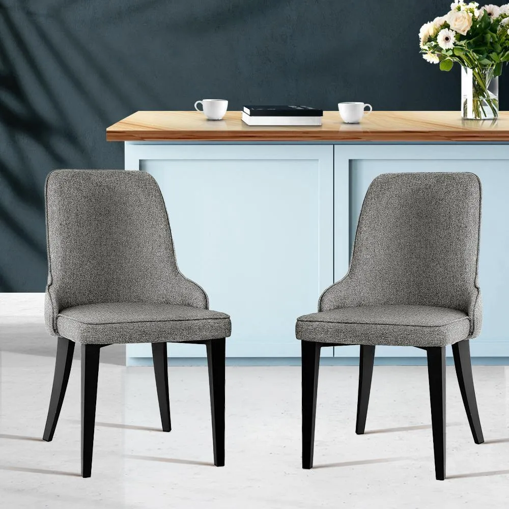 Set of 2 Fabric Dining Chairs - Grey