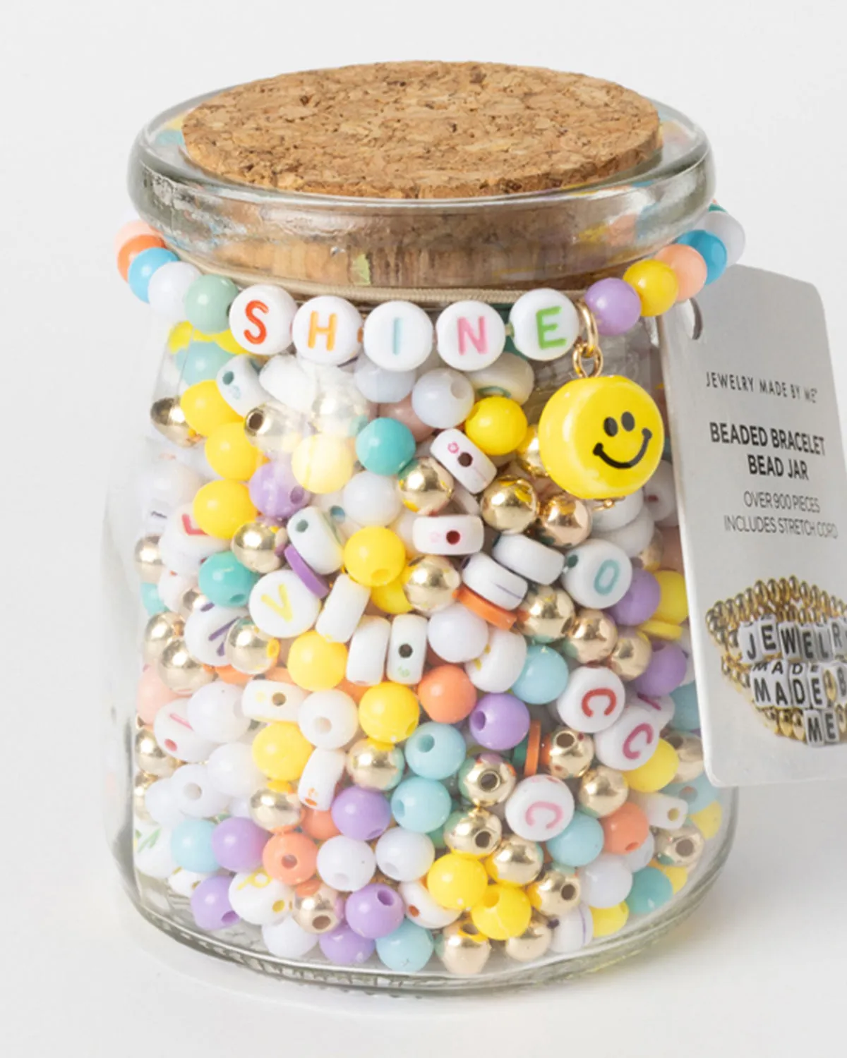 Shine Pastel Multicolor DIY Letter Bead Jar with Ceramic Happy Face Charm