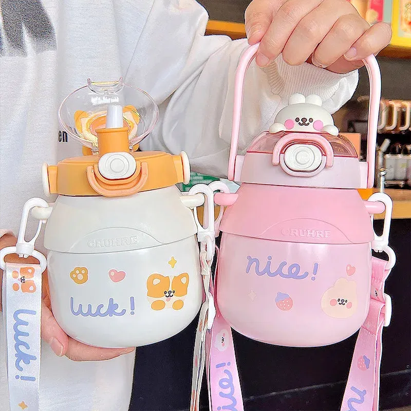 SINOTAO  -  Cartoon Vacuum Flasks Large Capacity Insulation Cup Outdoor Kawaii Kid Tumbler Cute Water Bottle For Girl Portable Straw Thermos