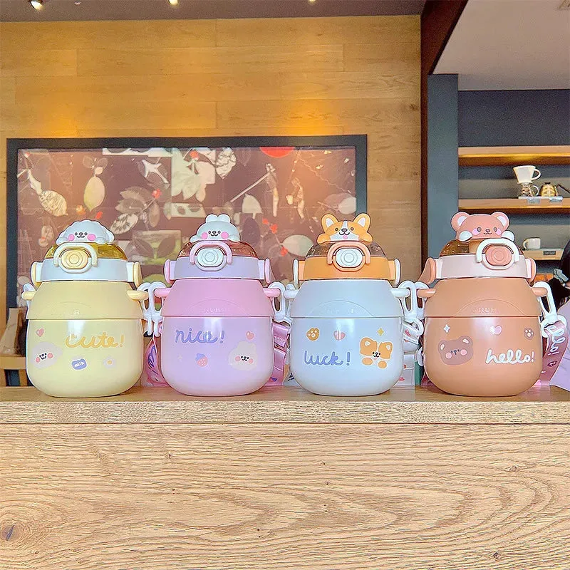 SINOTAO  -  Cartoon Vacuum Flasks Large Capacity Insulation Cup Outdoor Kawaii Kid Tumbler Cute Water Bottle For Girl Portable Straw Thermos
