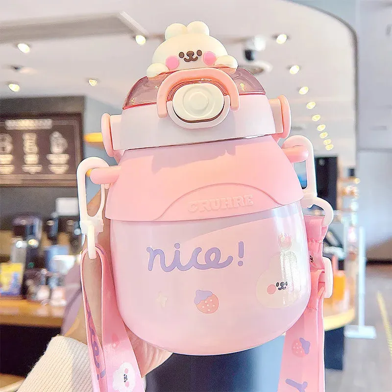 SINOTAO  -  Cartoon Vacuum Flasks Large Capacity Insulation Cup Outdoor Kawaii Kid Tumbler Cute Water Bottle For Girl Portable Straw Thermos