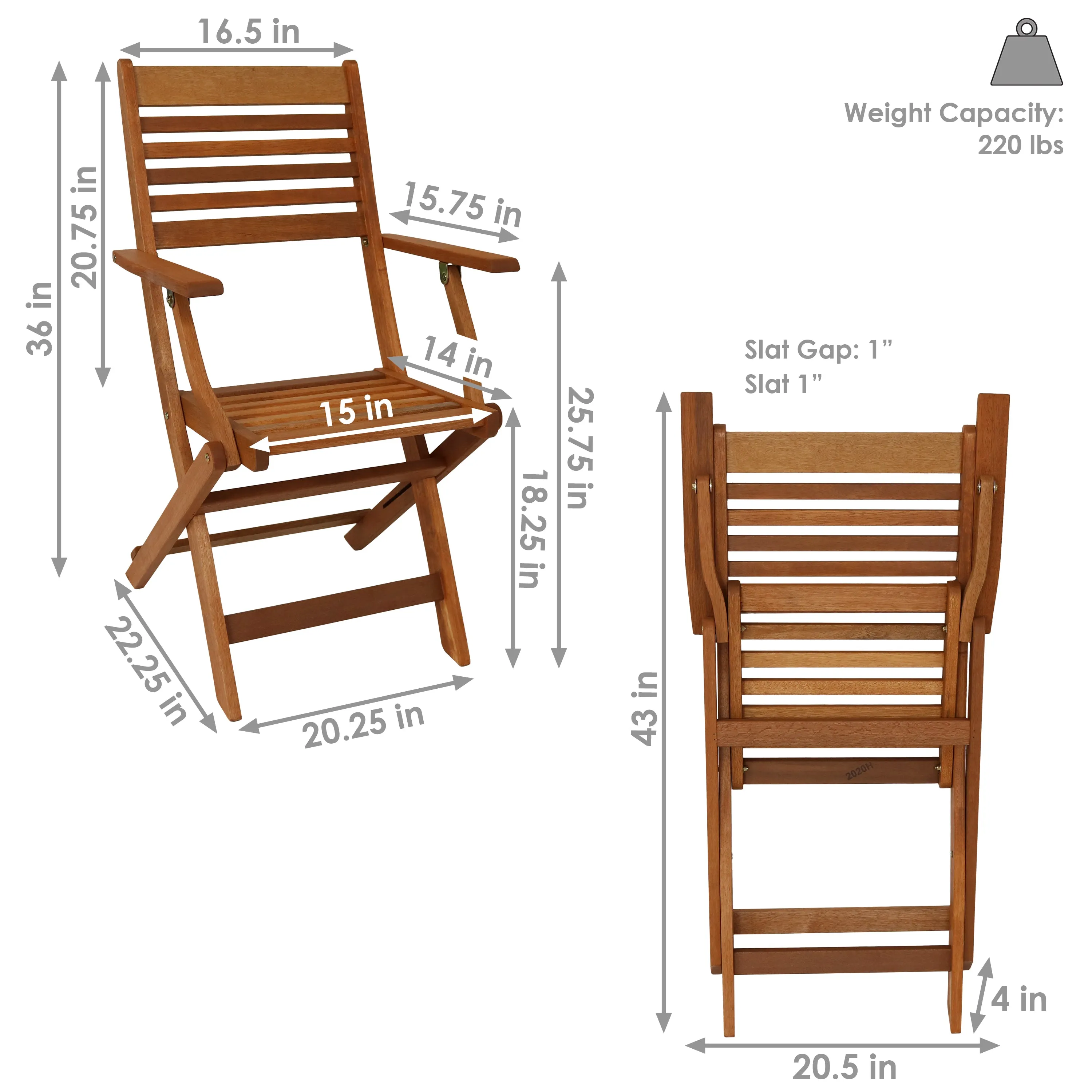 Sunnydaze Meranti Wood Outdoor Folding Patio Armchairs - Set of 2