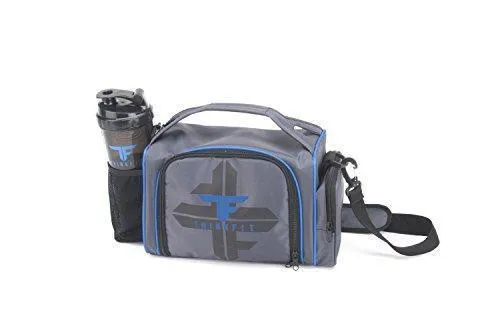 ThinkFit Insulated Lunch Boxes with 6 Portion Control Containers, Reusable Ice Pack, Pill Box, Shaker Cup, Shoulder Strap and Extra Storage Pocket (Blue)