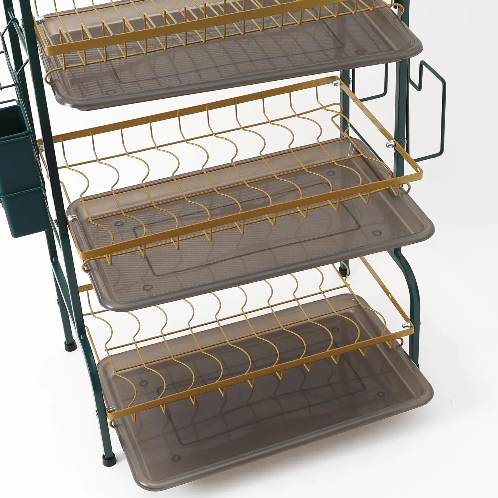 UMAI Kitchen Utensil Organizer | 3-Layer Bowl Holder with Drain Storage | Rust-Resistant Space Saving, Durable, and Stylish (Green Gold)