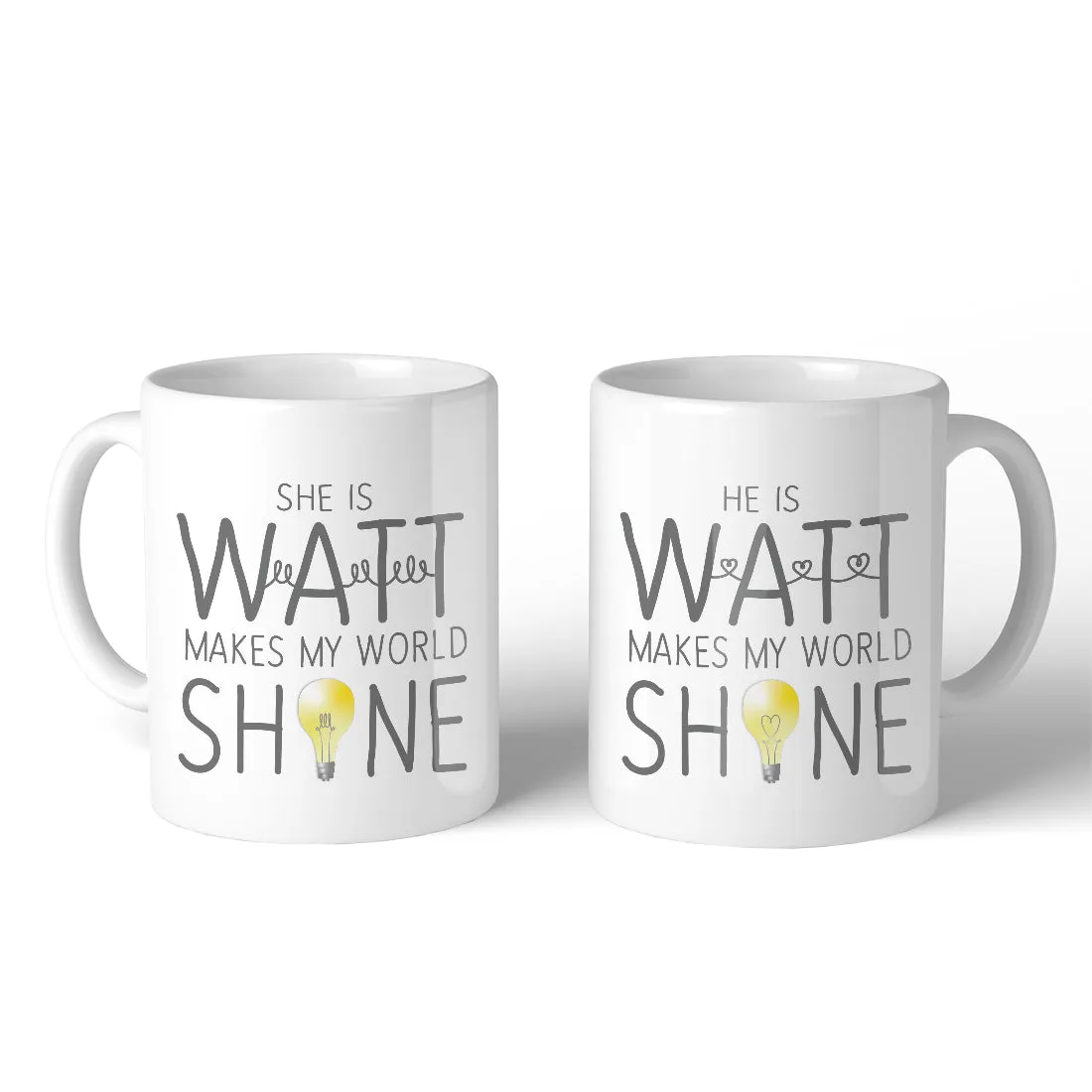 Watt World Shine Light 11oz Matching Couple Gift Mugs Wedding Gift
