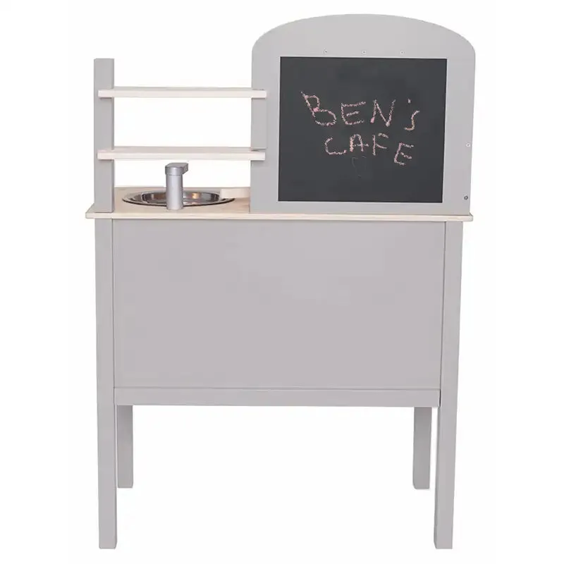 Wooden Pretend Home Kitchen with Pot & Pan - Gray