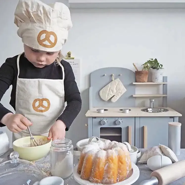 Wooden Pretend Home Kitchen with Pot & Pan - Gray