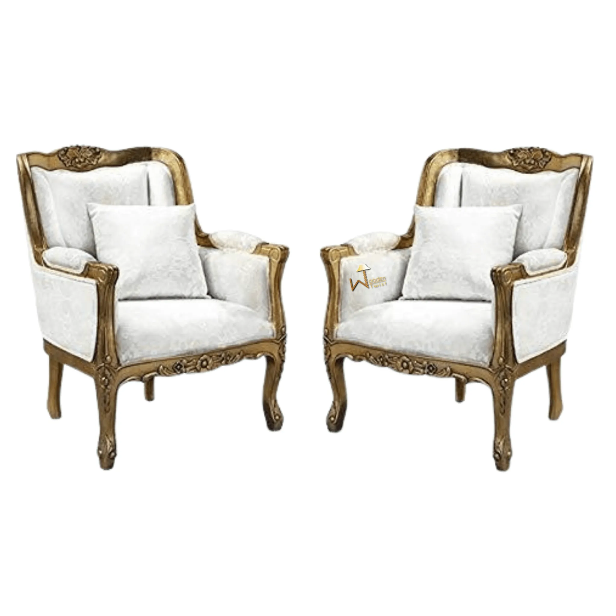 Wooden Twist Royal Look Teak Wood Armrest Sofa Chair (Set of 2)