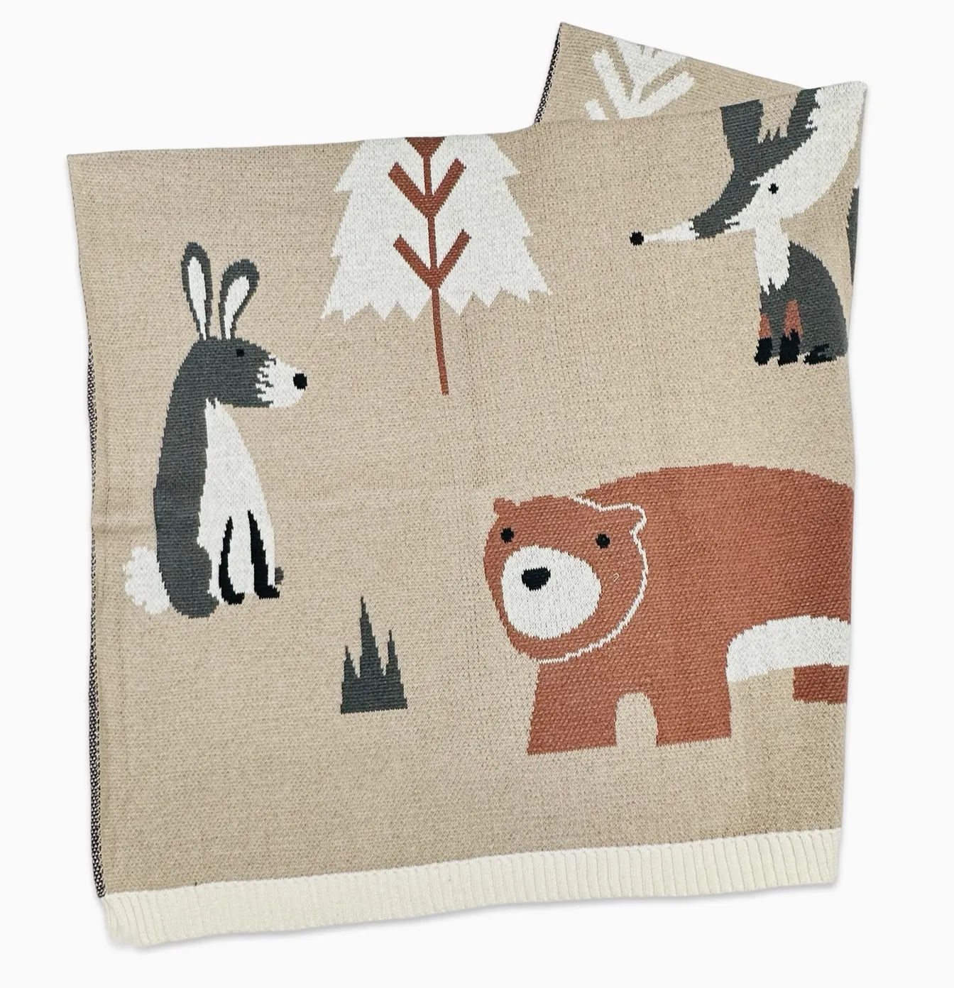 Woodland Bear - Organic Jacquard Sweater Knit Baby Blanket