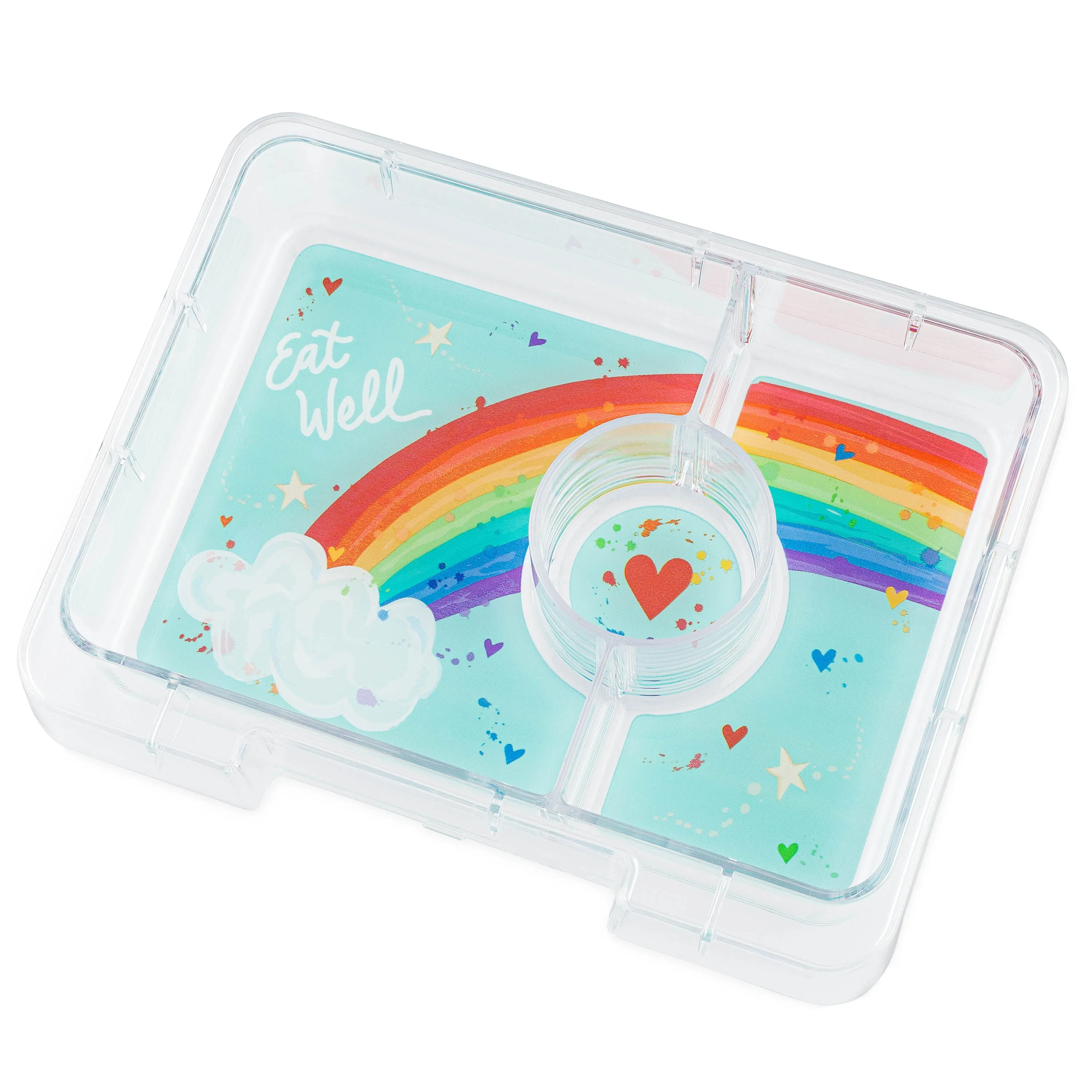 Yumbox Mini Snack 3-Compartment Lunch Box - Sky Blue Cloud Print External Cover with Rainbow Tray