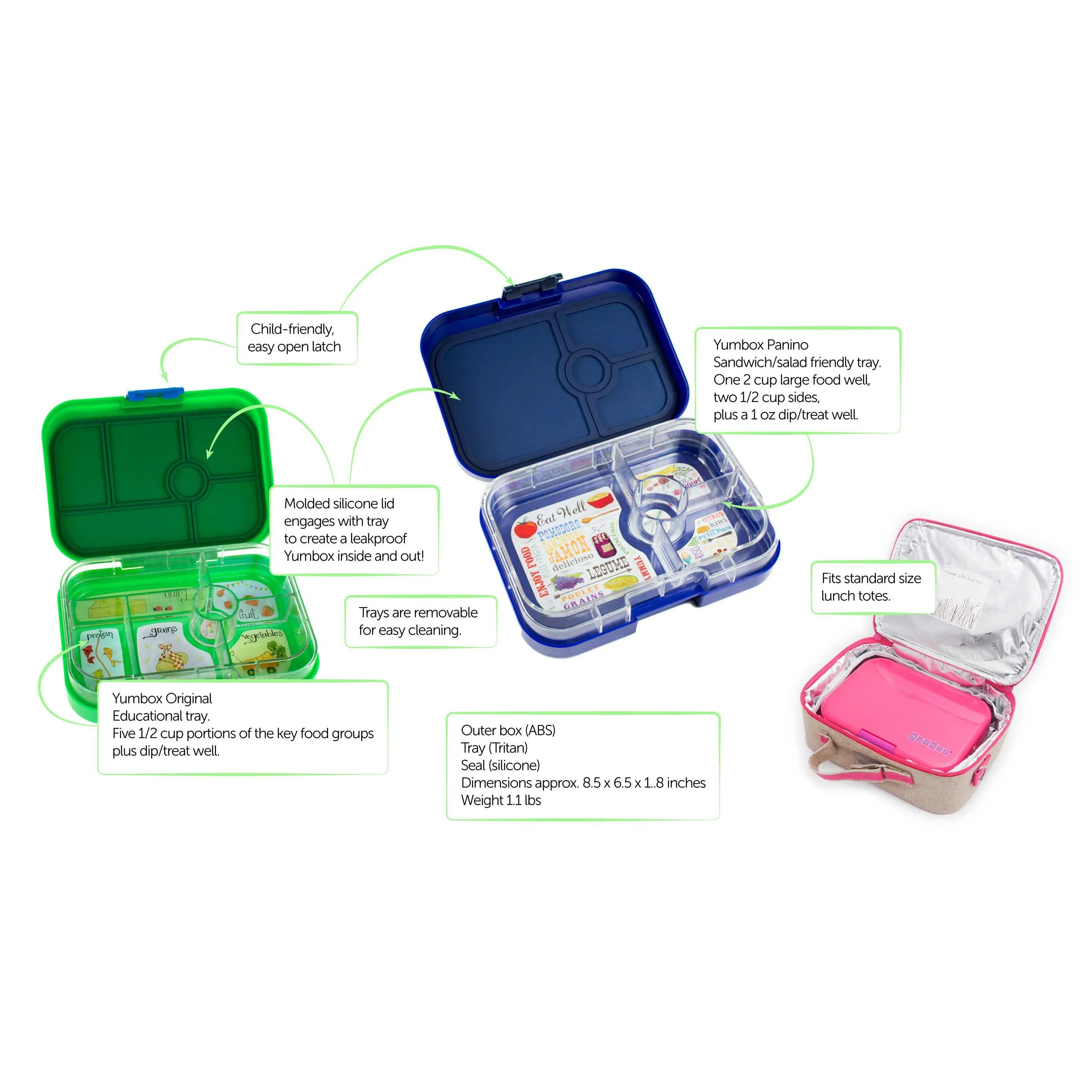 Yumbox Original with Rocket Tray Terra Green 6-Compartment Lunch Box