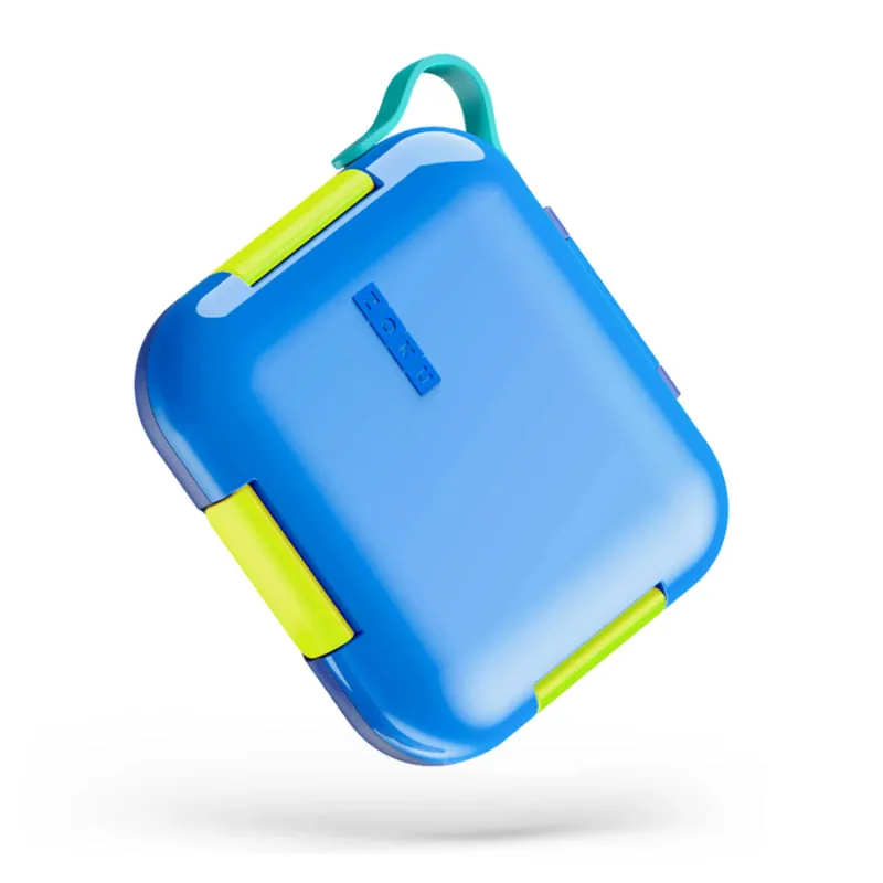 Zoku Neat Bento Jr. Kids Lunch Box with Attached Tray and 2 Containers | Blue | 9 x 2 x 8 inches